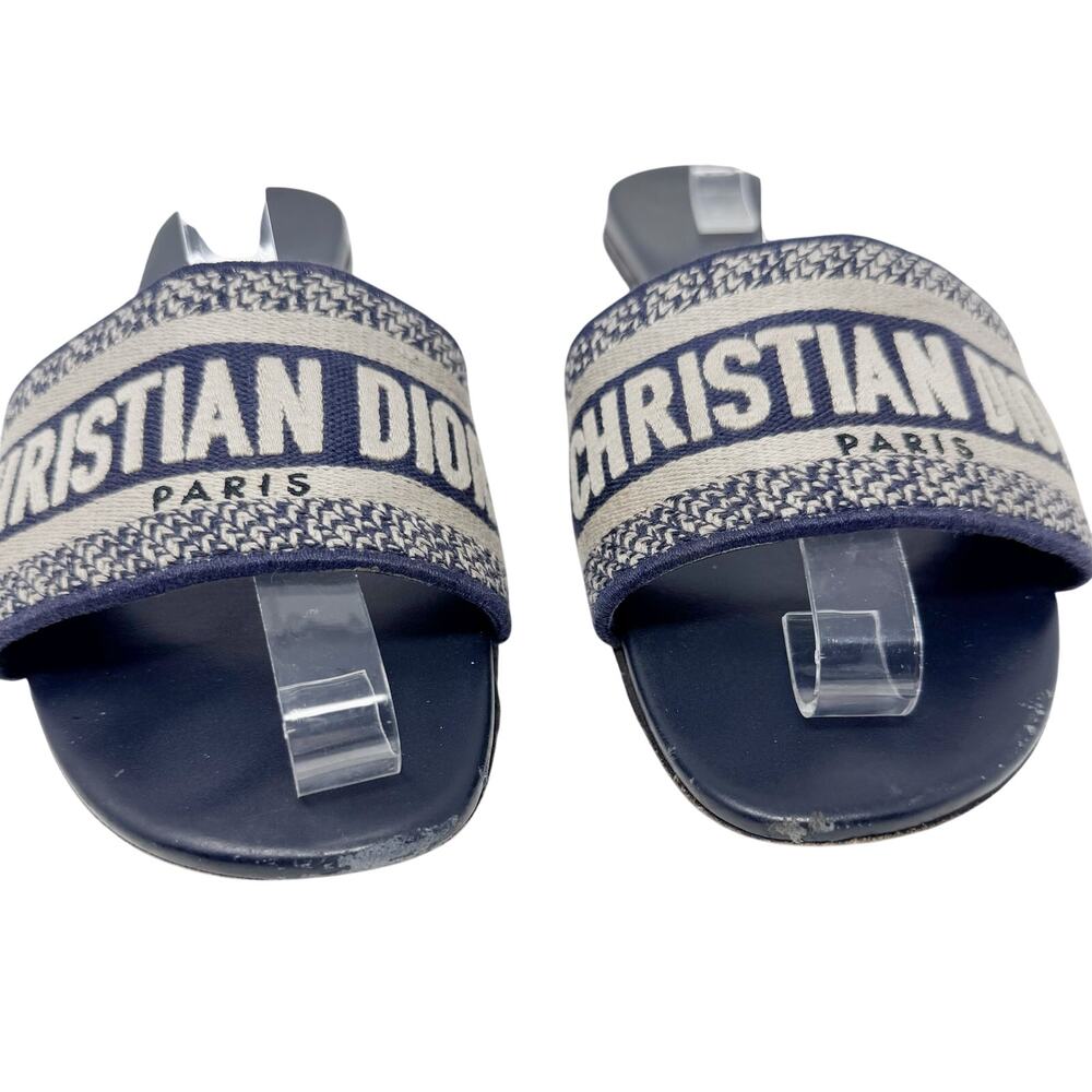 CHRISTIAN DIOR Dway Navy Blue White Slide Sandal Embroidered Logo EU 39 US 9 - Picture 3 of 12